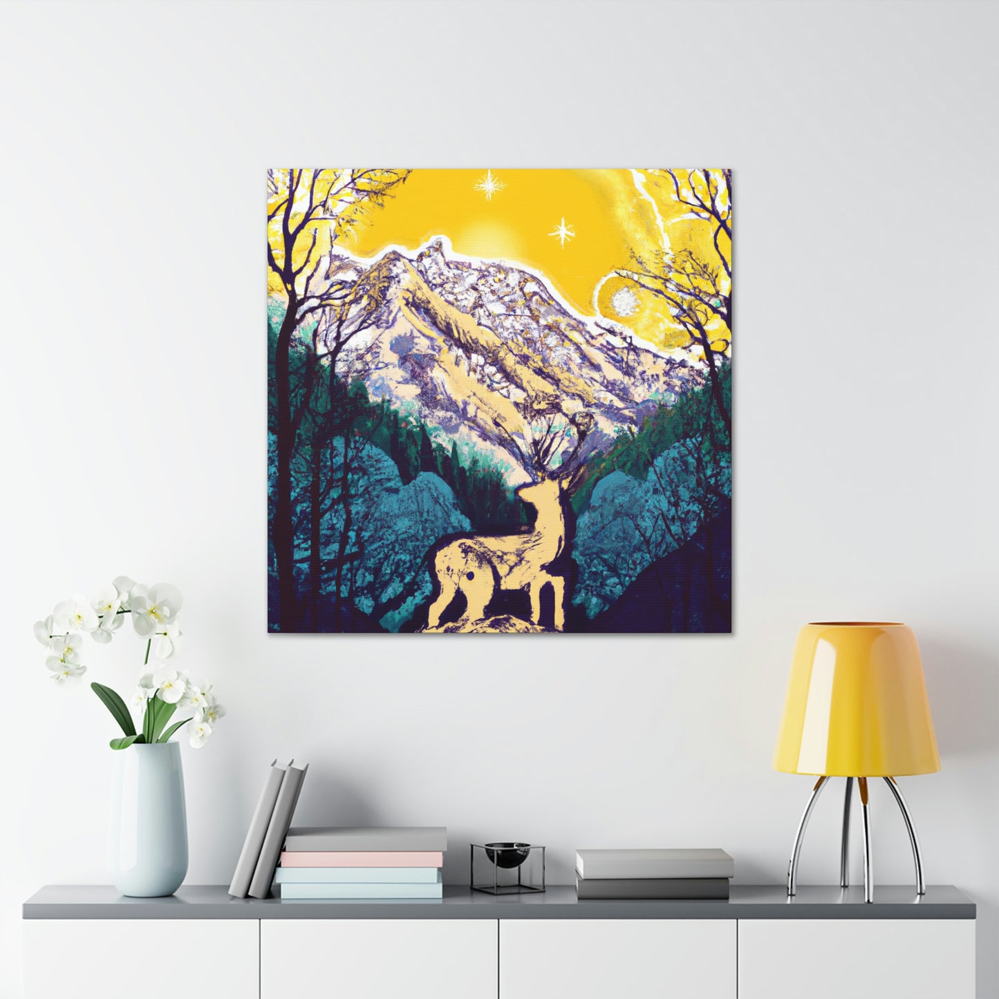 "Wild Deer in Moonlight". - Canvas