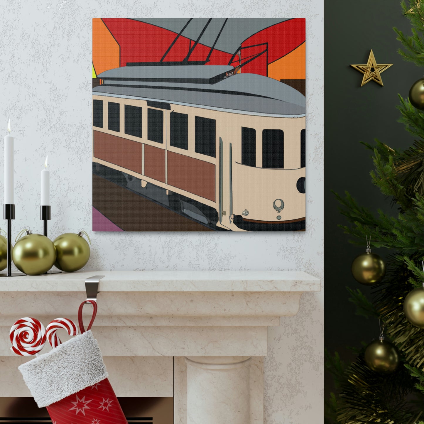 "Tram of Twinkling Lights" - Canvas