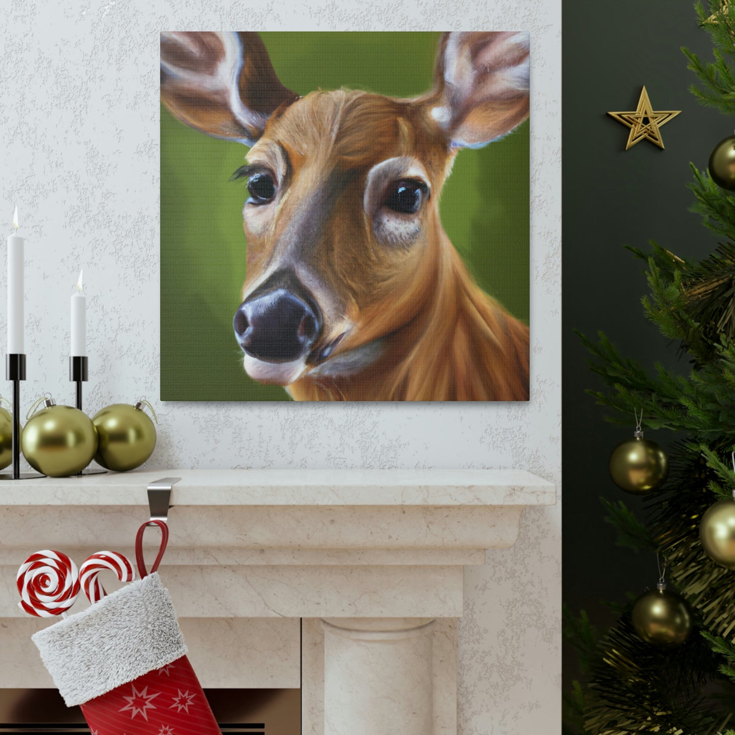 "Whitetail Deer in Snow" - Canvas