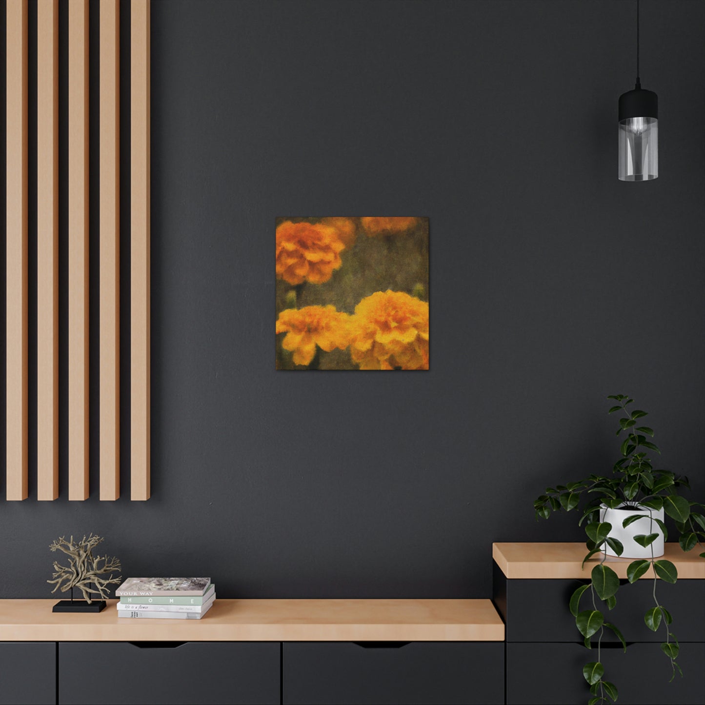 "Marigolds in Digital Embrace" - Canvas