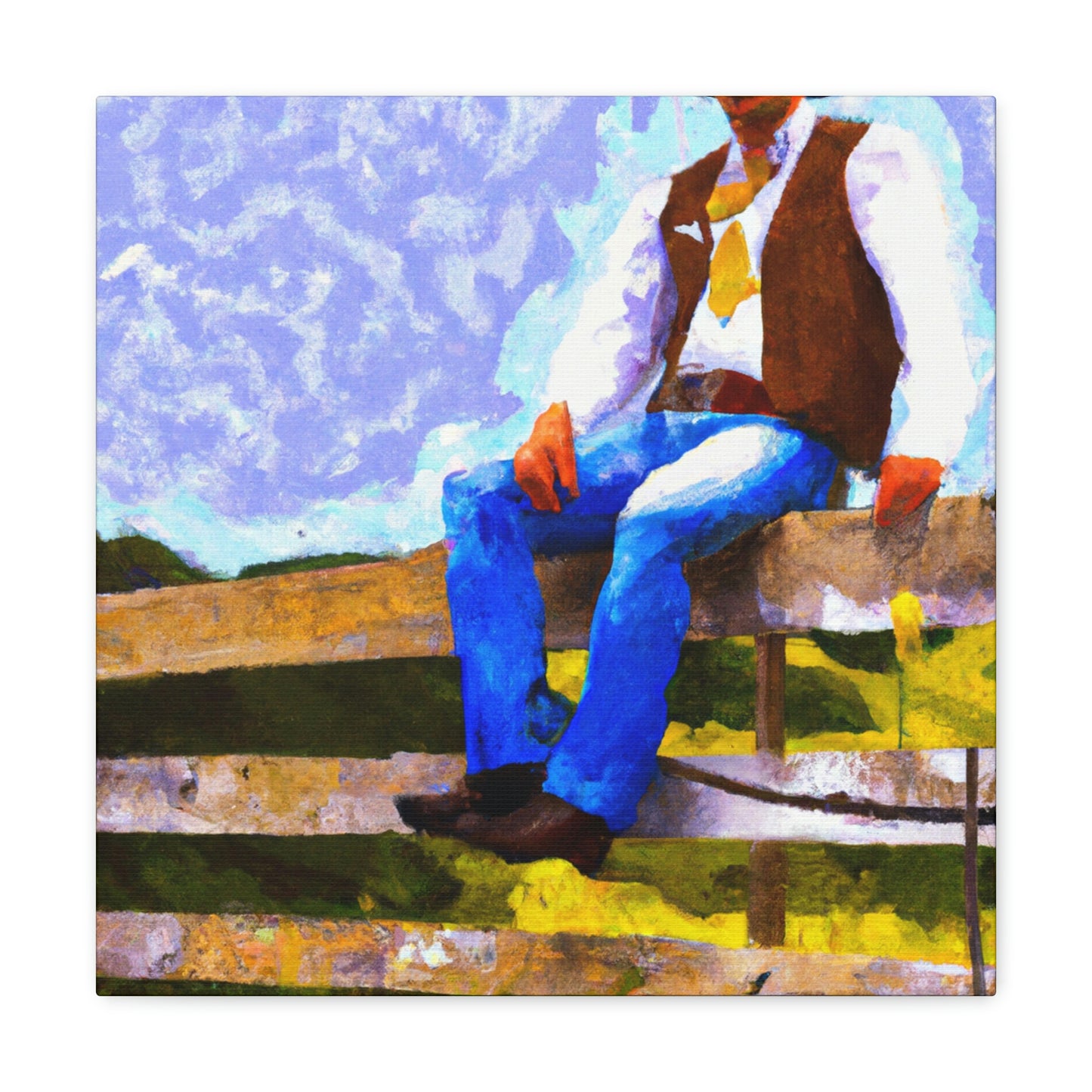 Cowboy on a Fence - Canvas