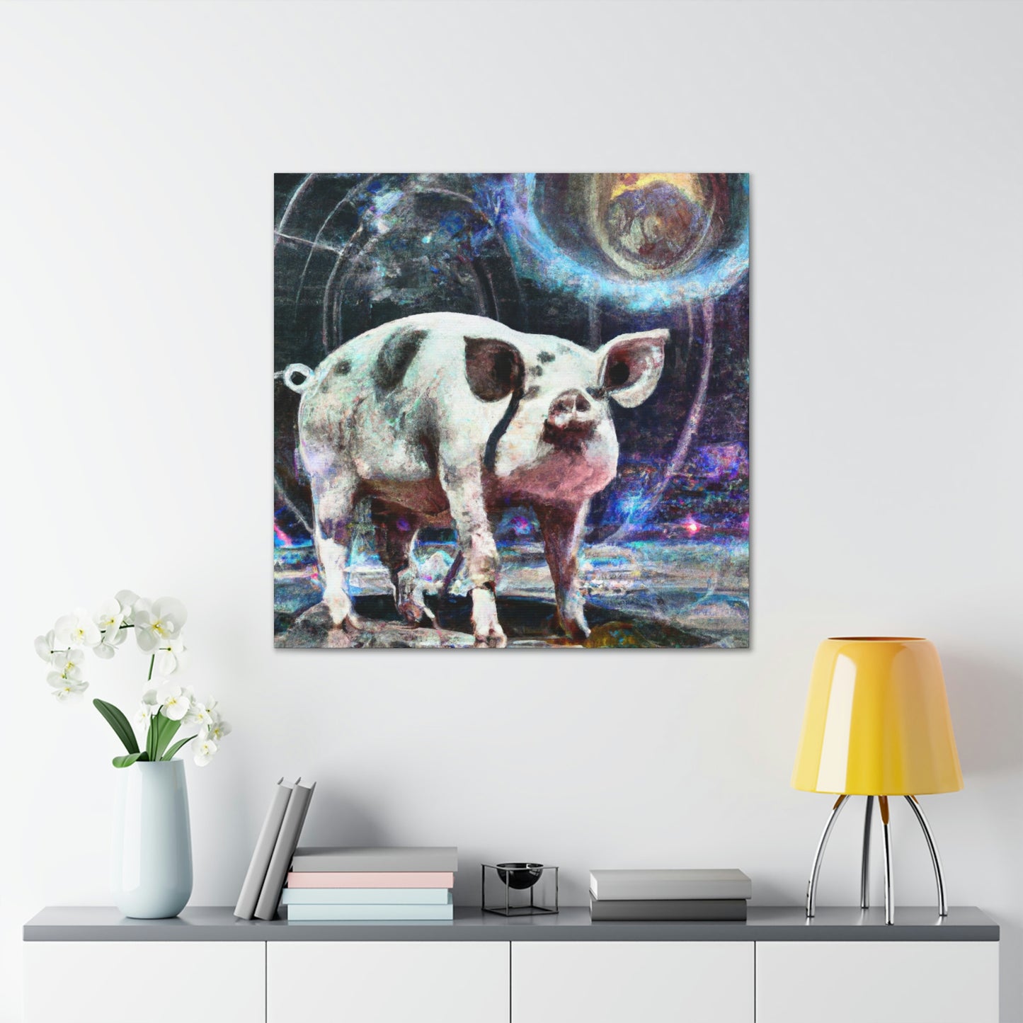 "Pot-Bellied Pig Dreamscape" - Canvas