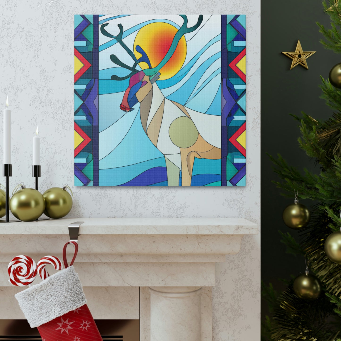 "Reindeer's Radiant Dance" - Canvas