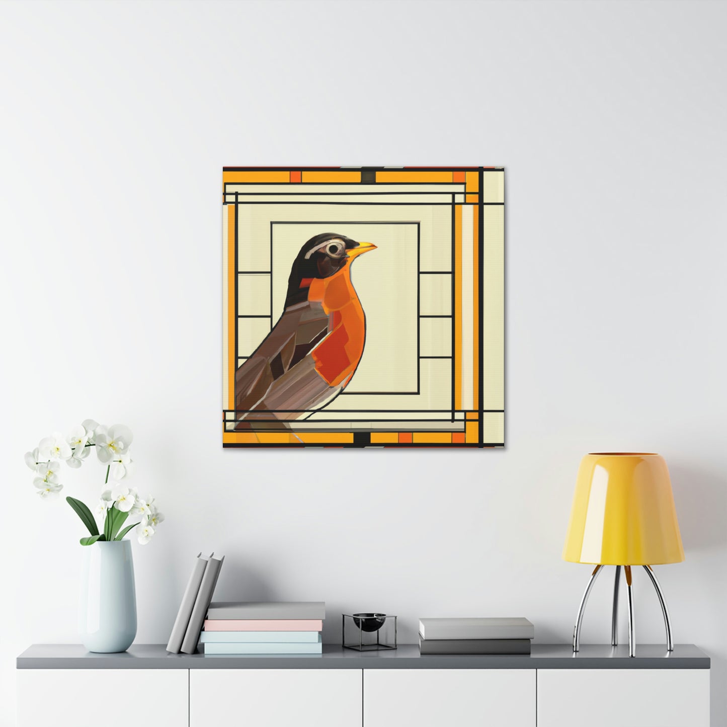 "Singing Art Deco Robin" - Canvas