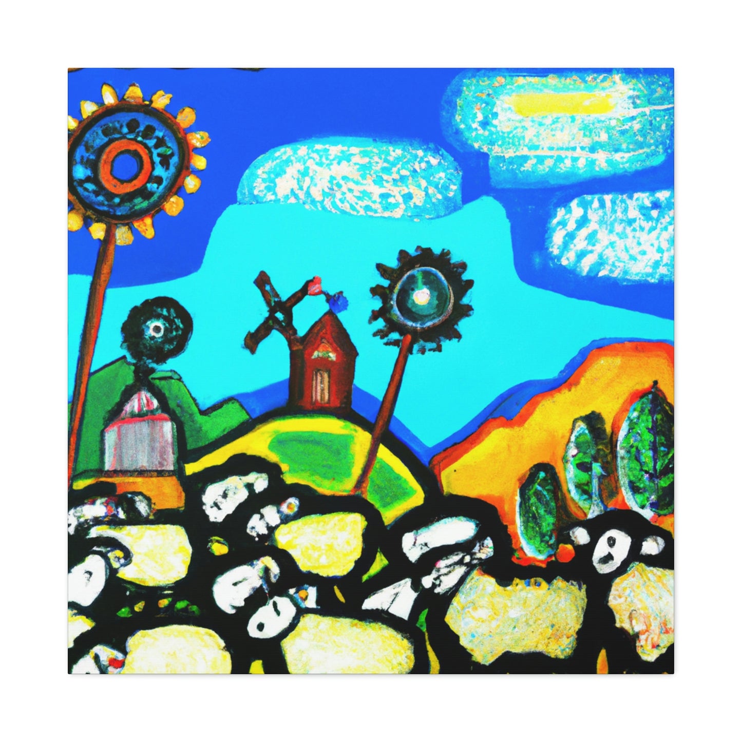 Sheep in Pastoral Scene - Canvas