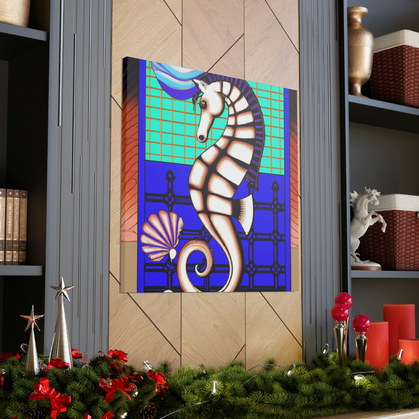 "Shimmering Art Deco Seahorse" - Canvas