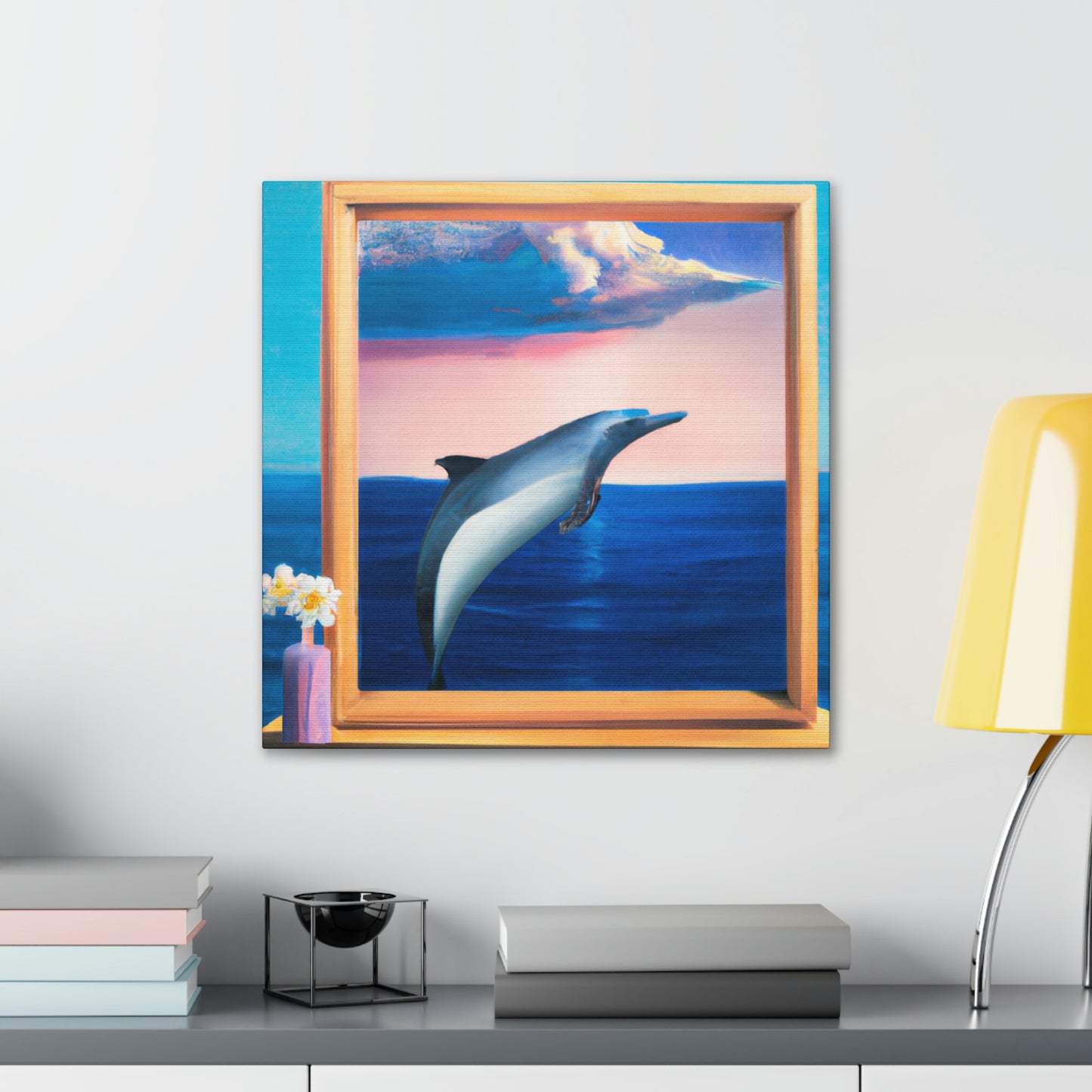 "Dolphins in Midnight Blue" - Canvas