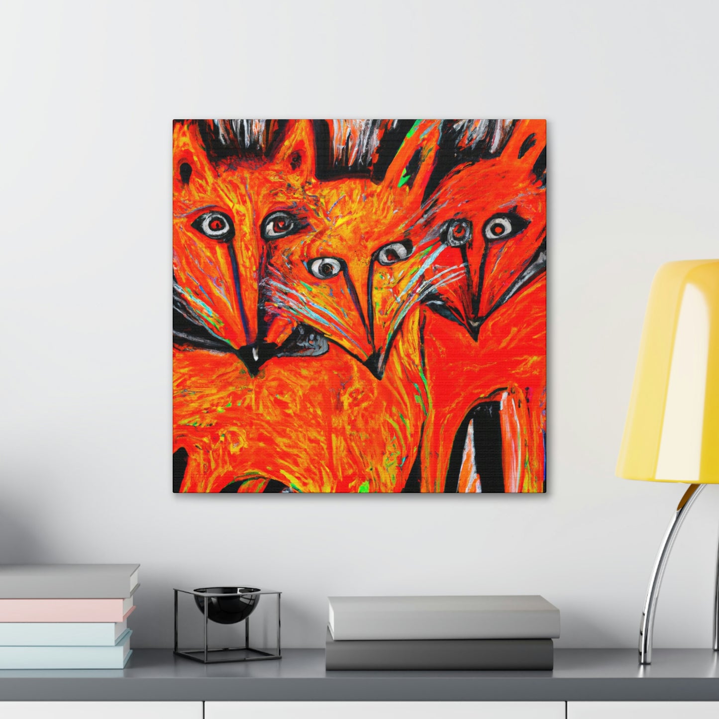 Foxes in Moonlight. - Canvas