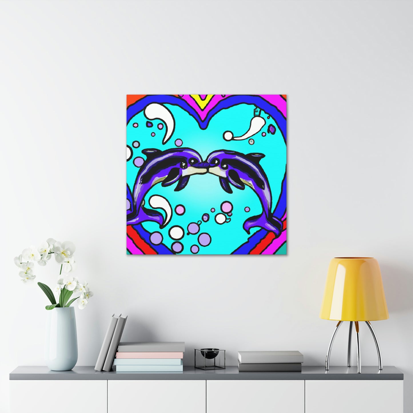 Loving Dolphin Pop Art - Canvas