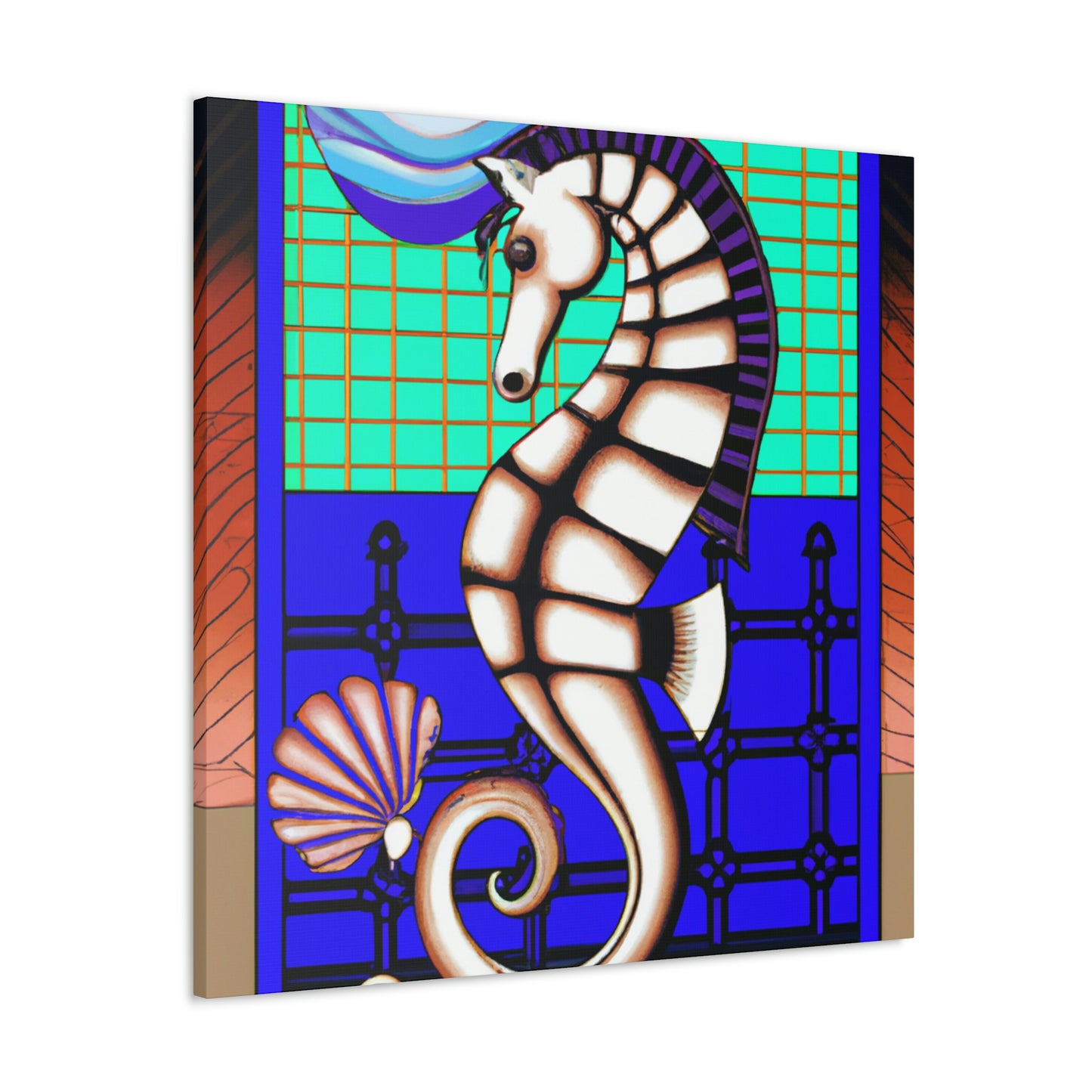 "Shimmering Art Deco Seahorse" - Canvas