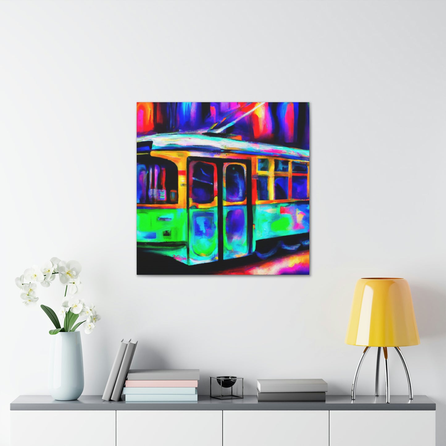 "Trams at Sunset Glowing" - Canvas