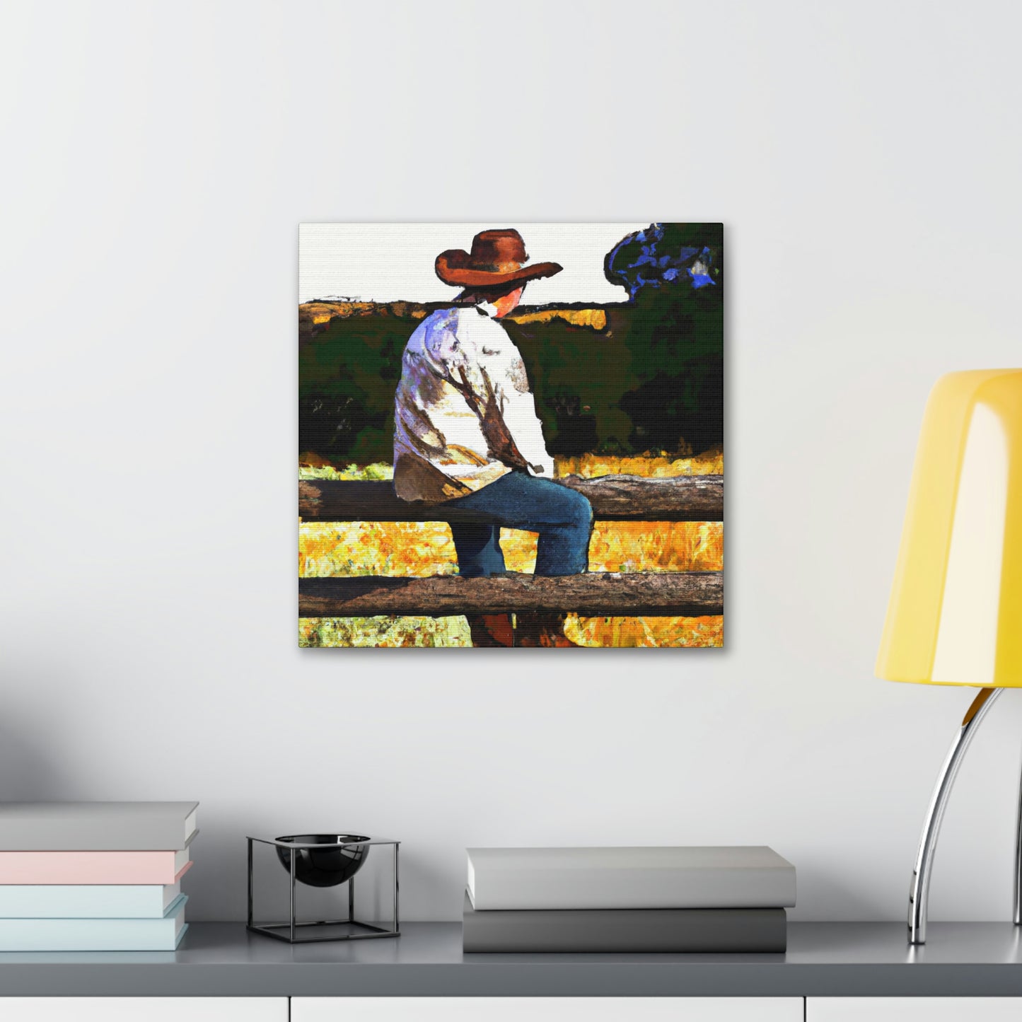 Cowboy on the Fence - Canvas