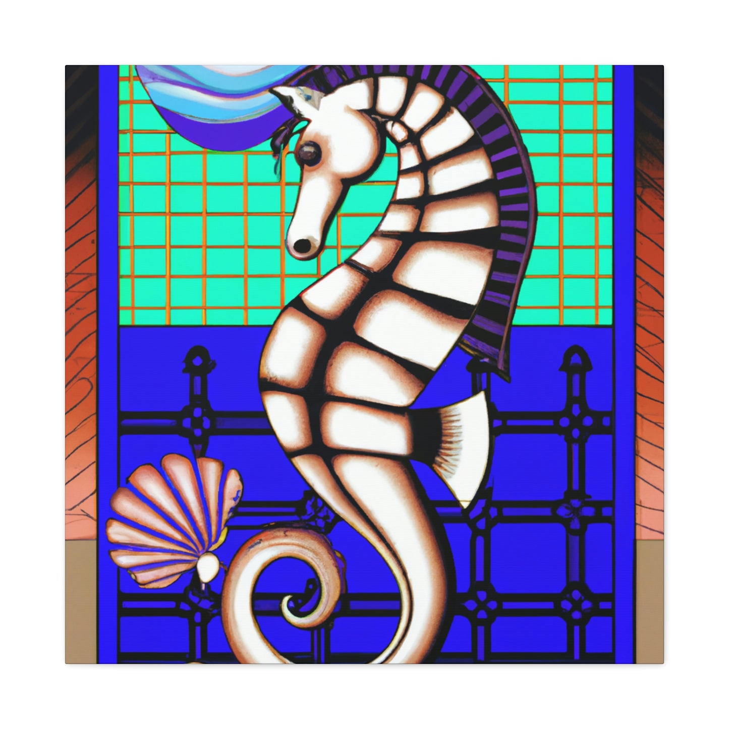 "Shimmering Art Deco Seahorse" - Canvas