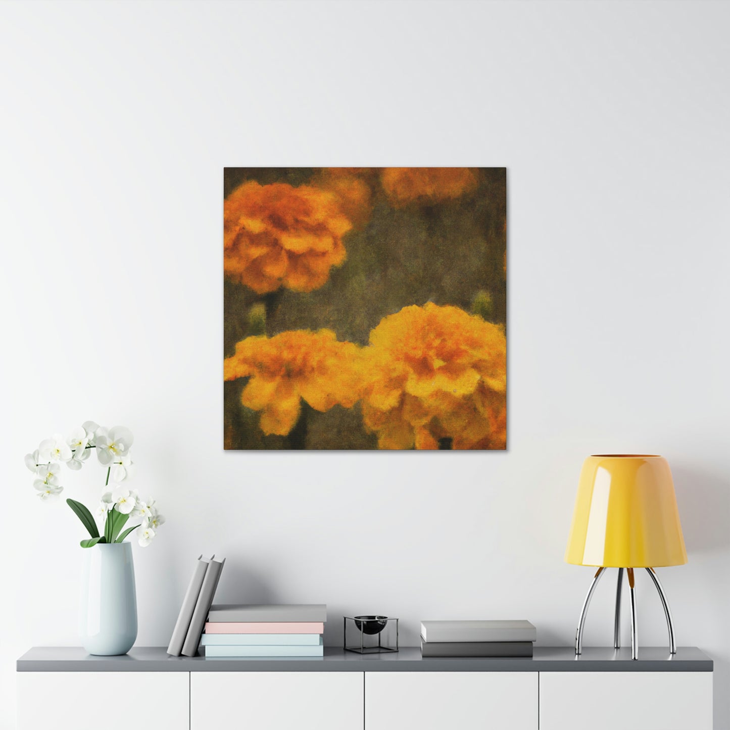 "Marigolds in Digital Embrace" - Canvas