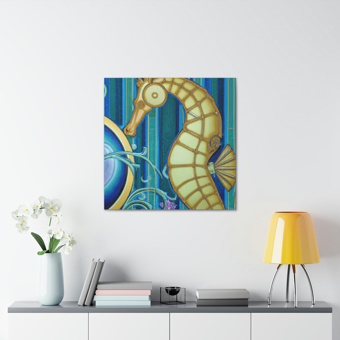 "Rising Art Deco Seahorse" - Canvas