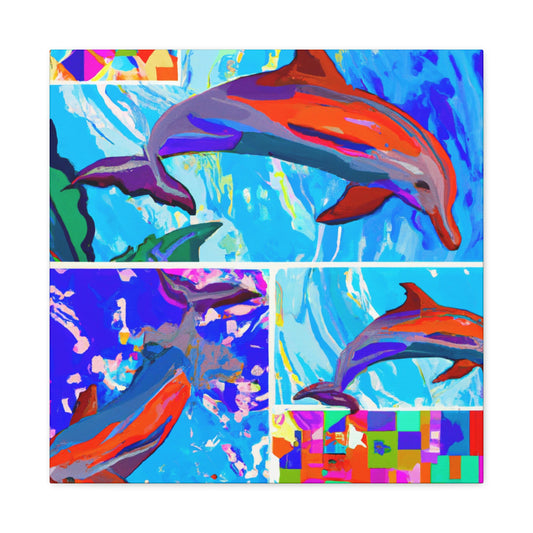 "Dolphins in Neon Lights" - Canvas