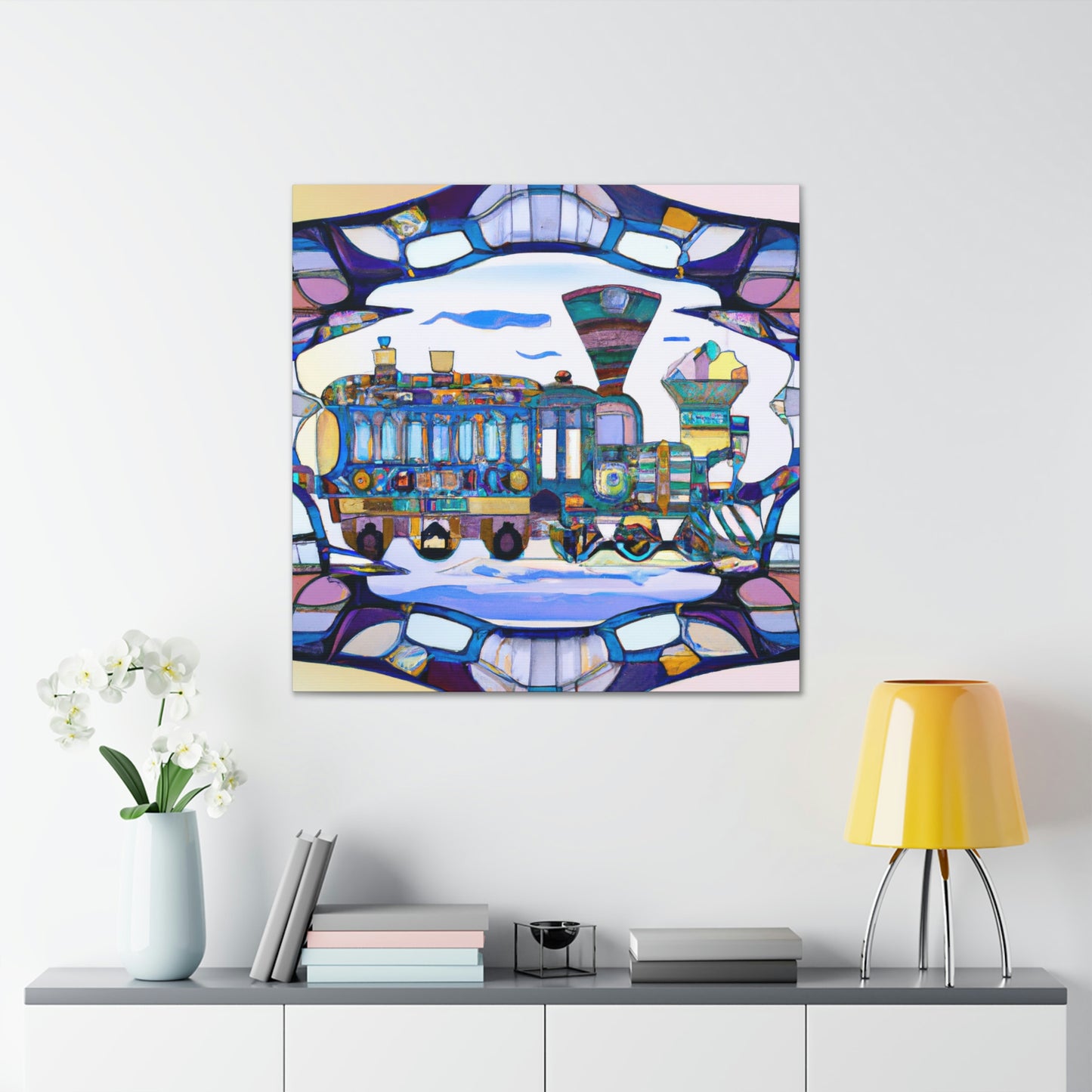 "Railroad at Sunset, Art Nouveau" - Canvas