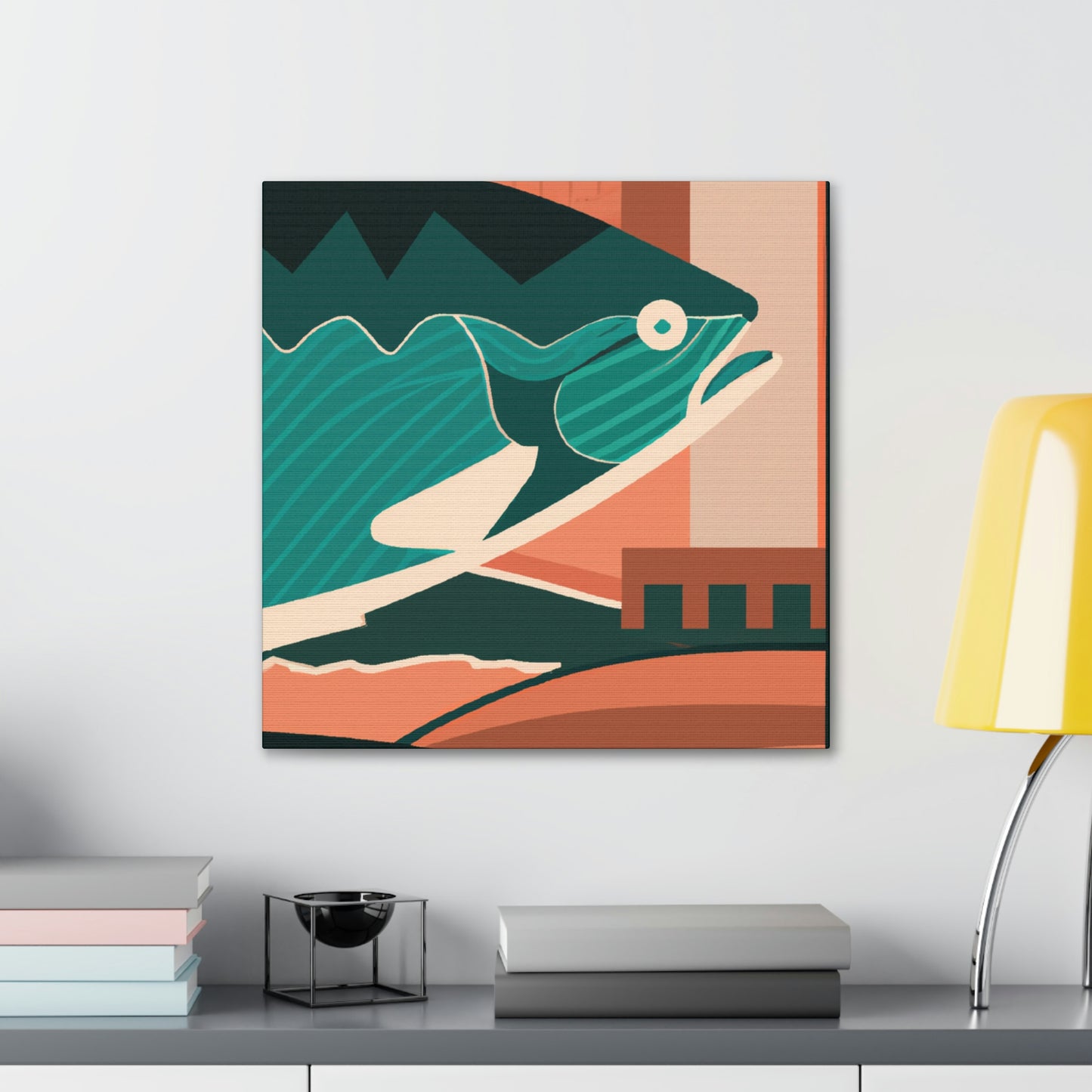 "Salmon in Art Deco" - Canvas