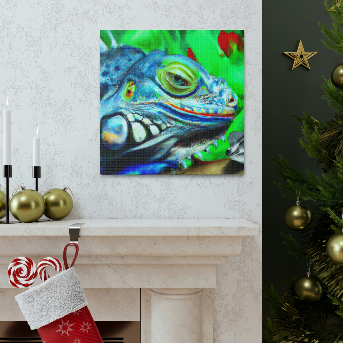 "Green Iguana Dreamscape" - Canvas