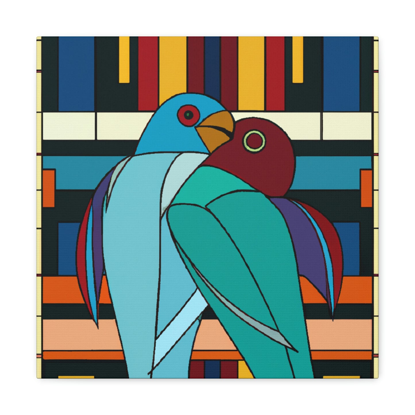 "Vibrant Lovebirds Symphony" - Canvas