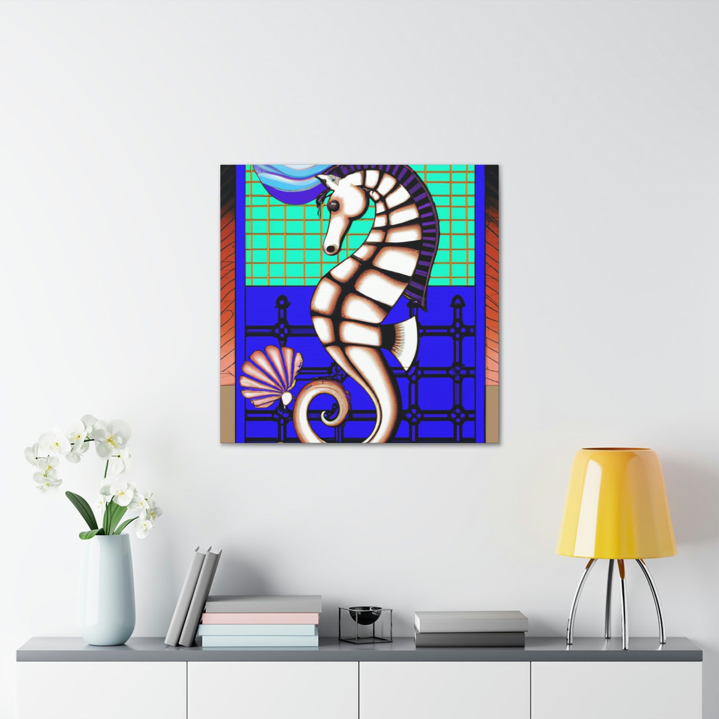 "Shimmering Art Deco Seahorse" - Canvas