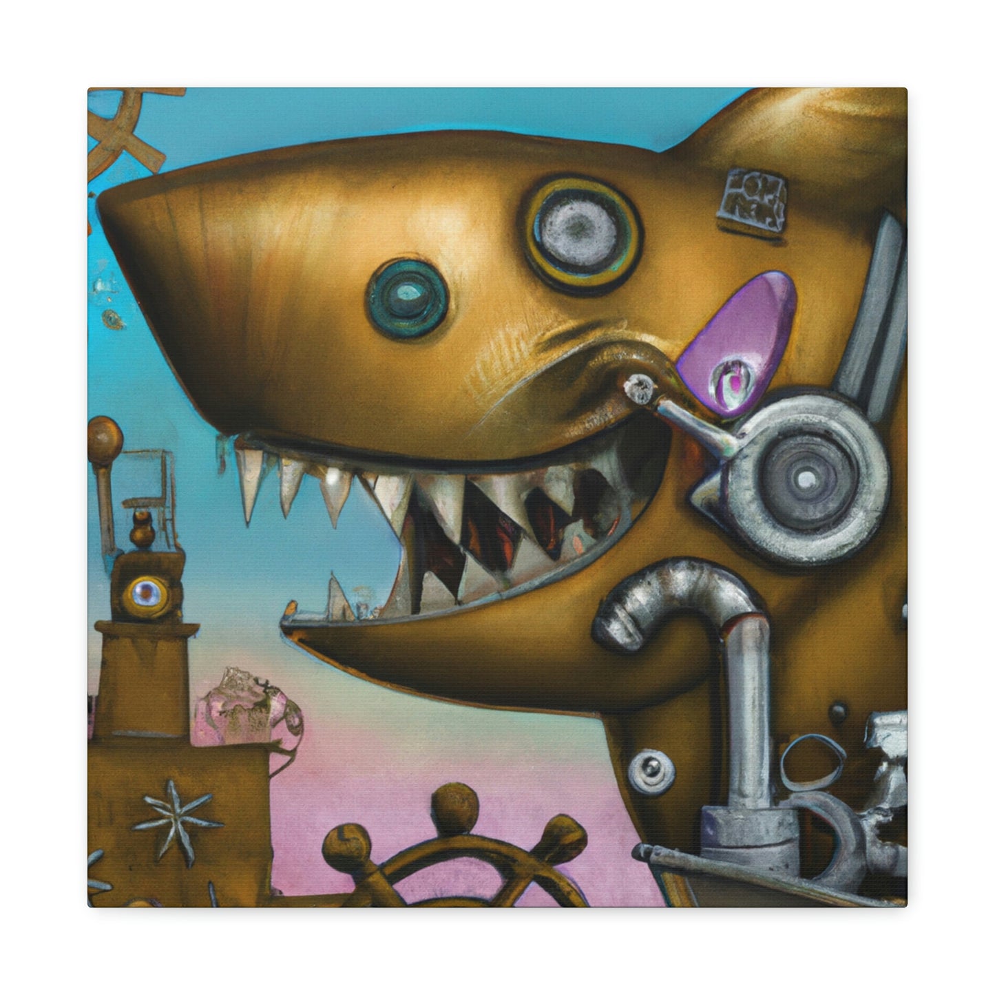 "Shark in Steampunk Goggles" - Canvas