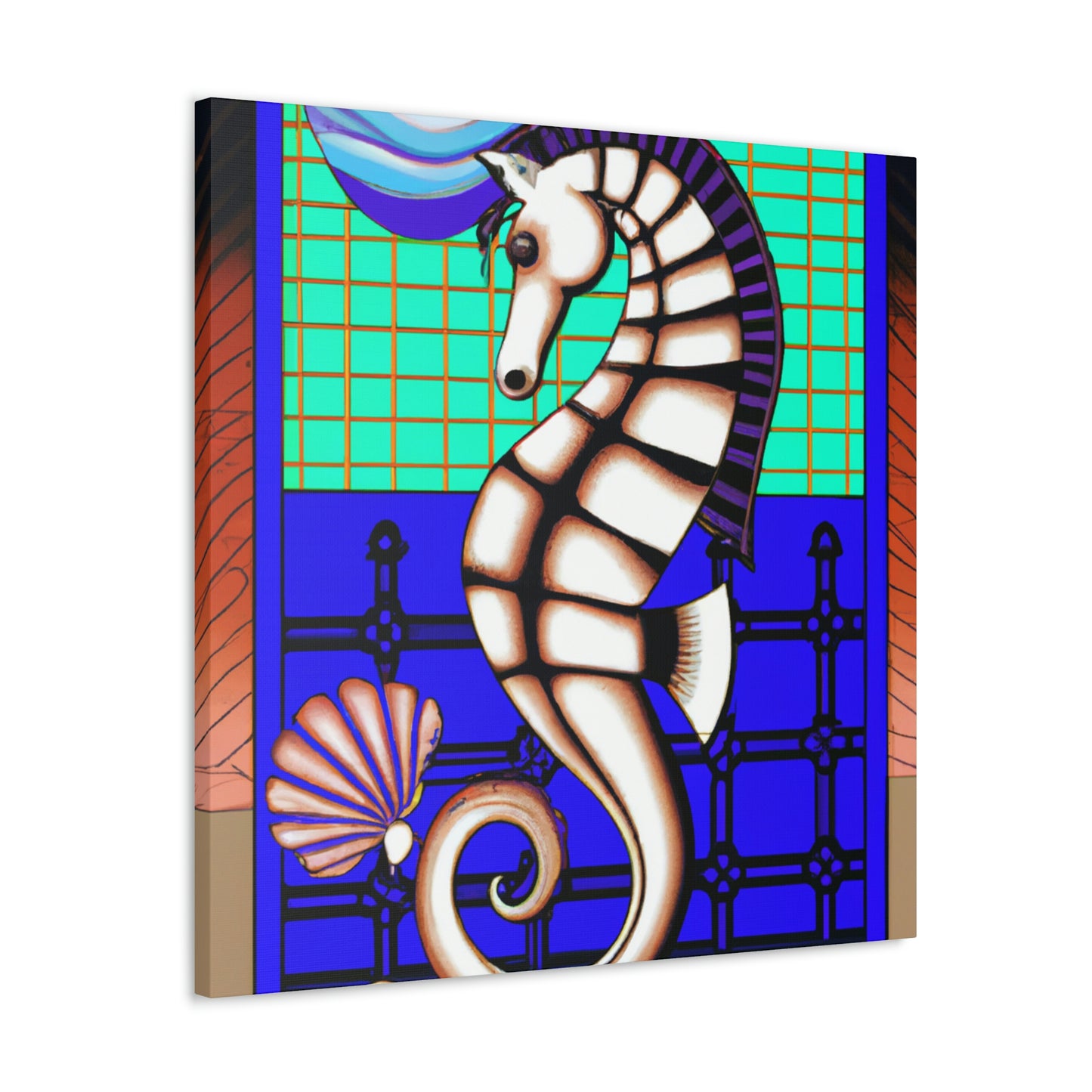 "Shimmering Art Deco Seahorse" - Canvas