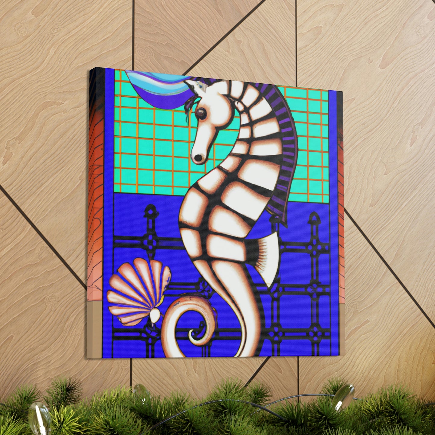 "Shimmering Art Deco Seahorse" - Canvas