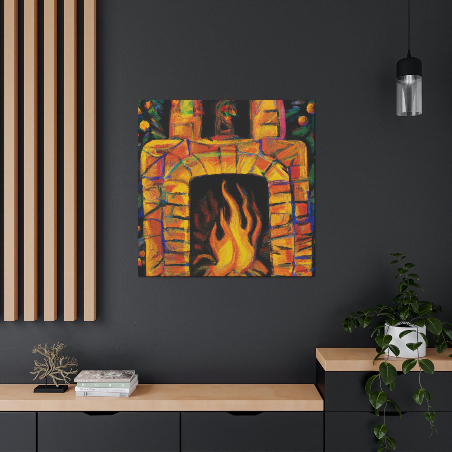 "Flaming Fireplace Flair" - Canvas