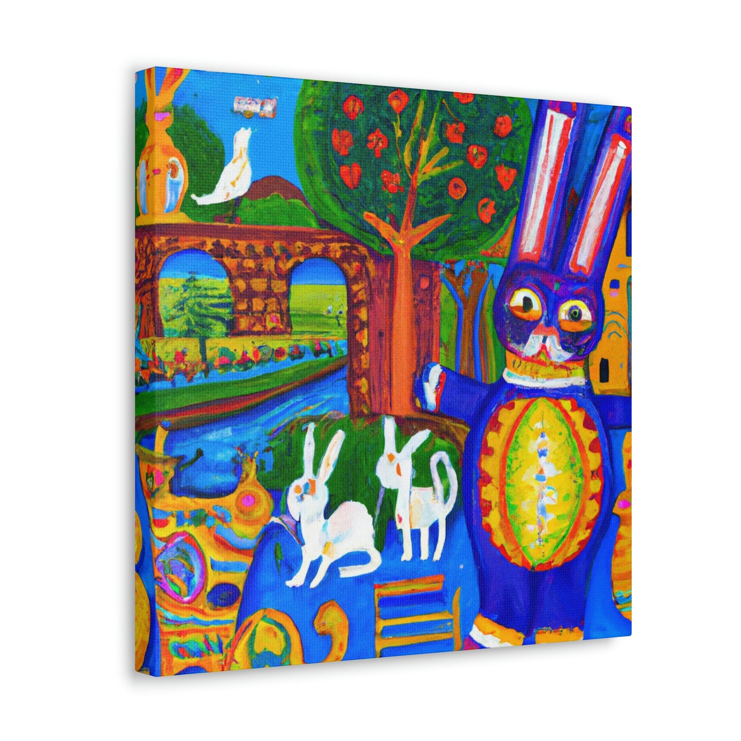 Rabbit in Meadowswept Landscape - Canvas