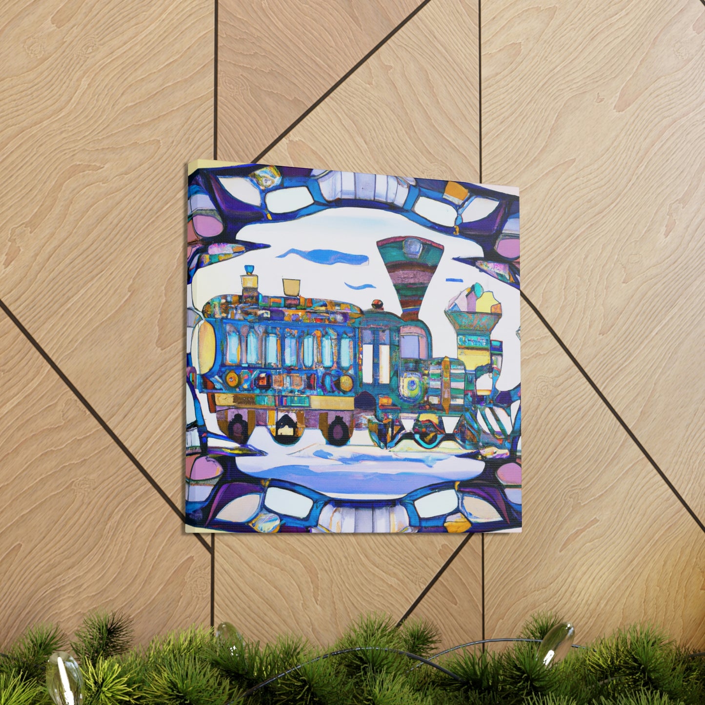 "Railroad at Sunset, Art Nouveau" - Canvas