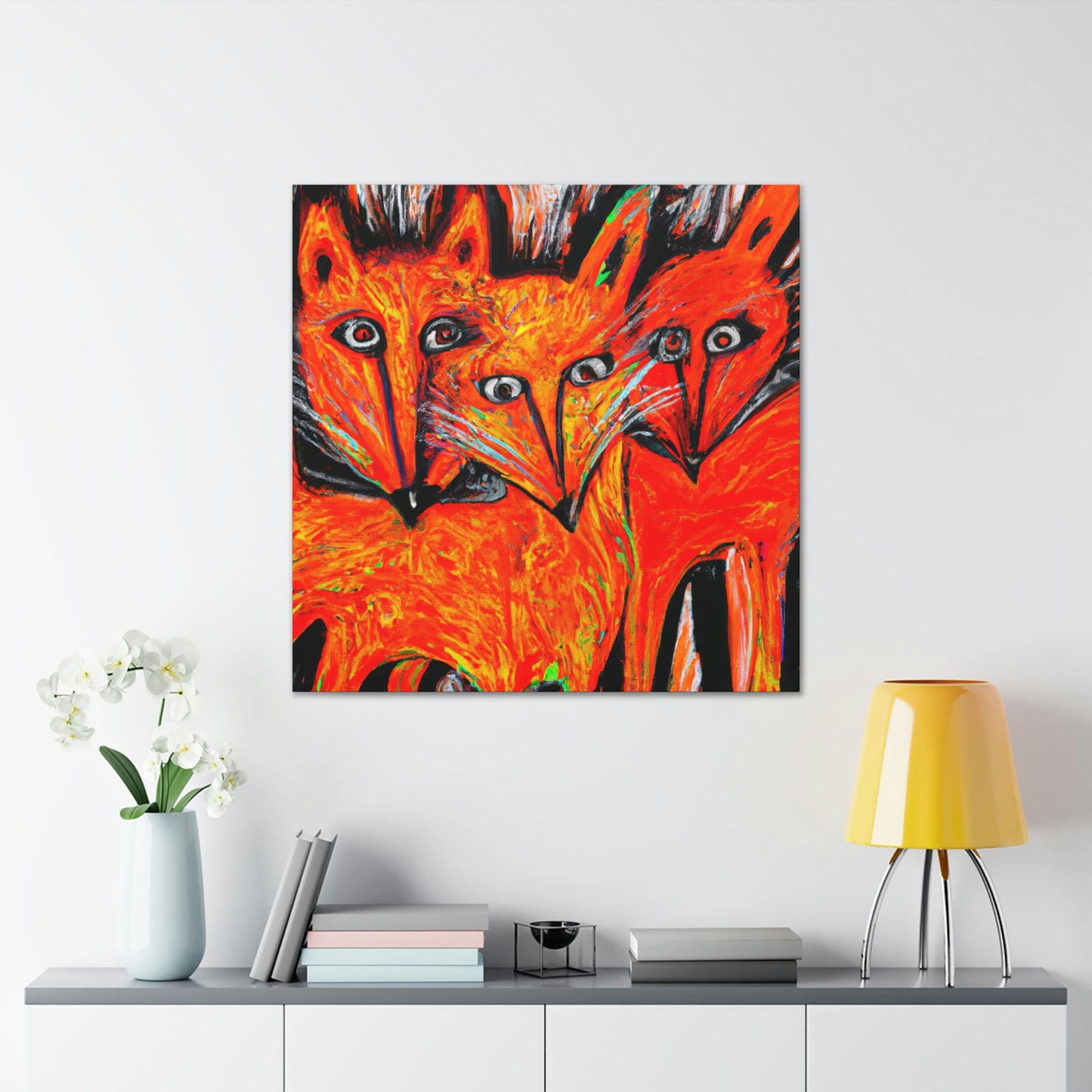 Foxes in Moonlight. - Canvas