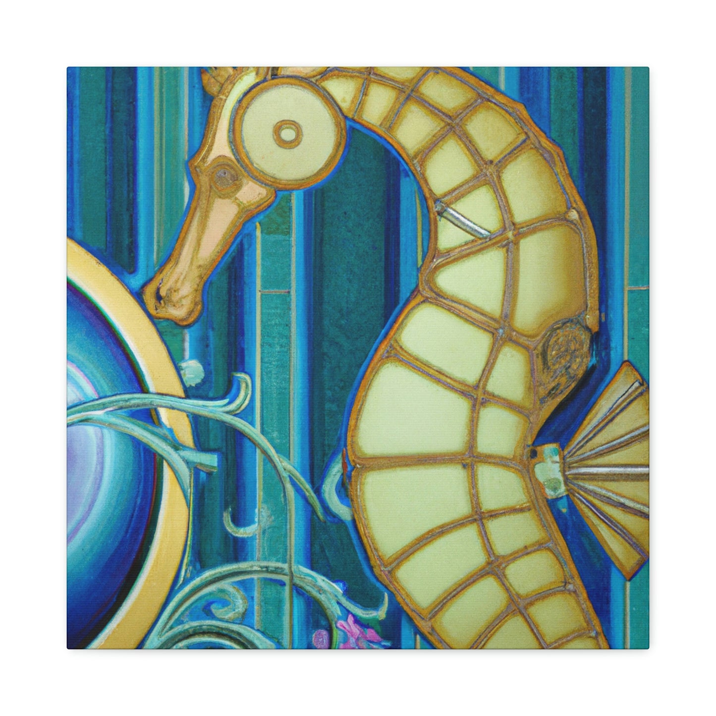 "Rising Art Deco Seahorse" - Canvas