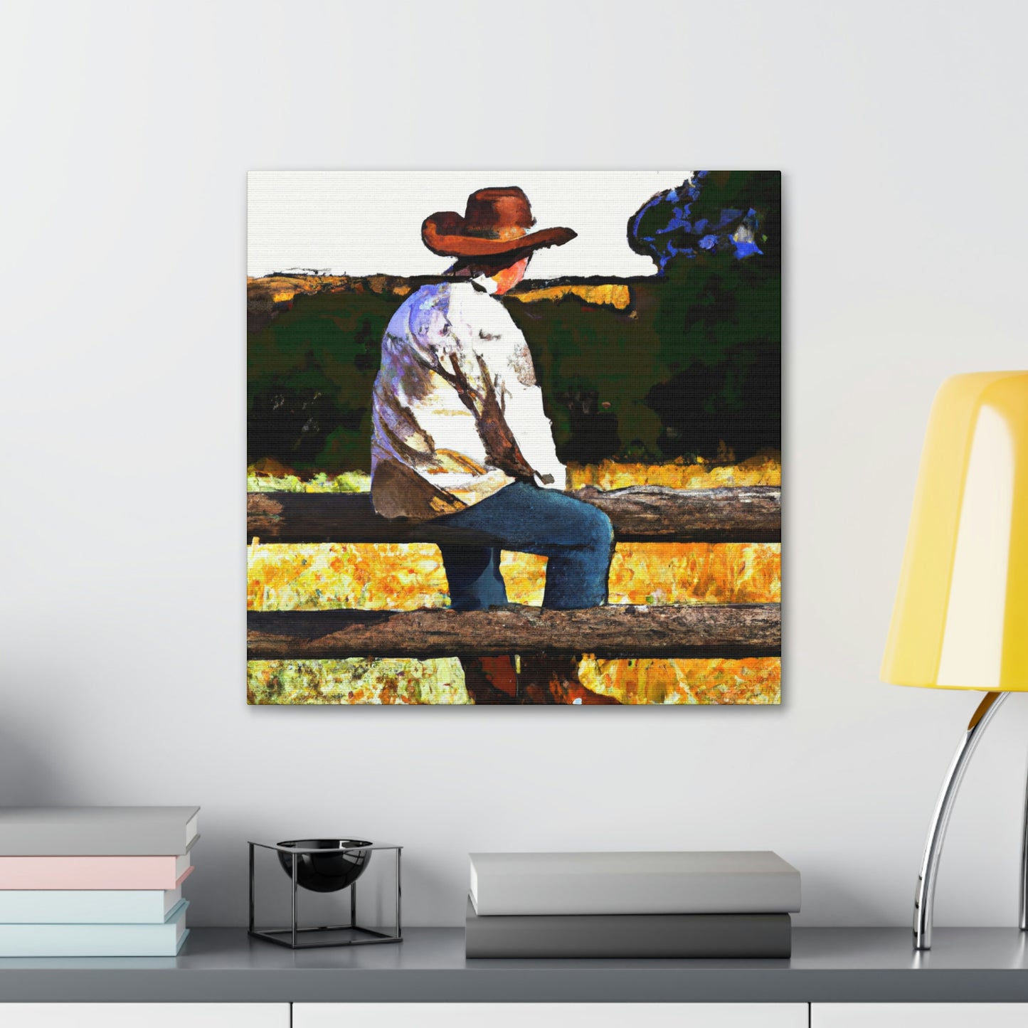 Cowboy on the Fence - Canvas