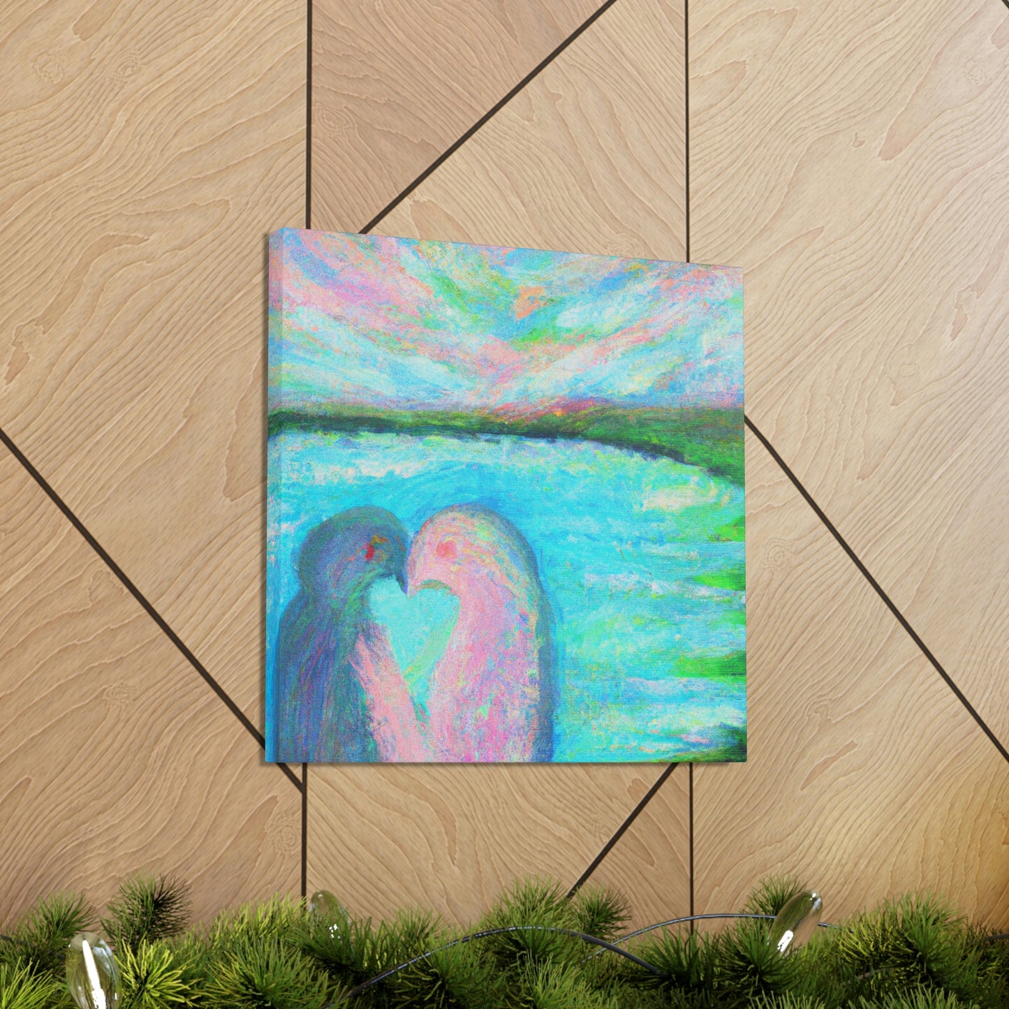 Lovebirds in Embrace - Canvas