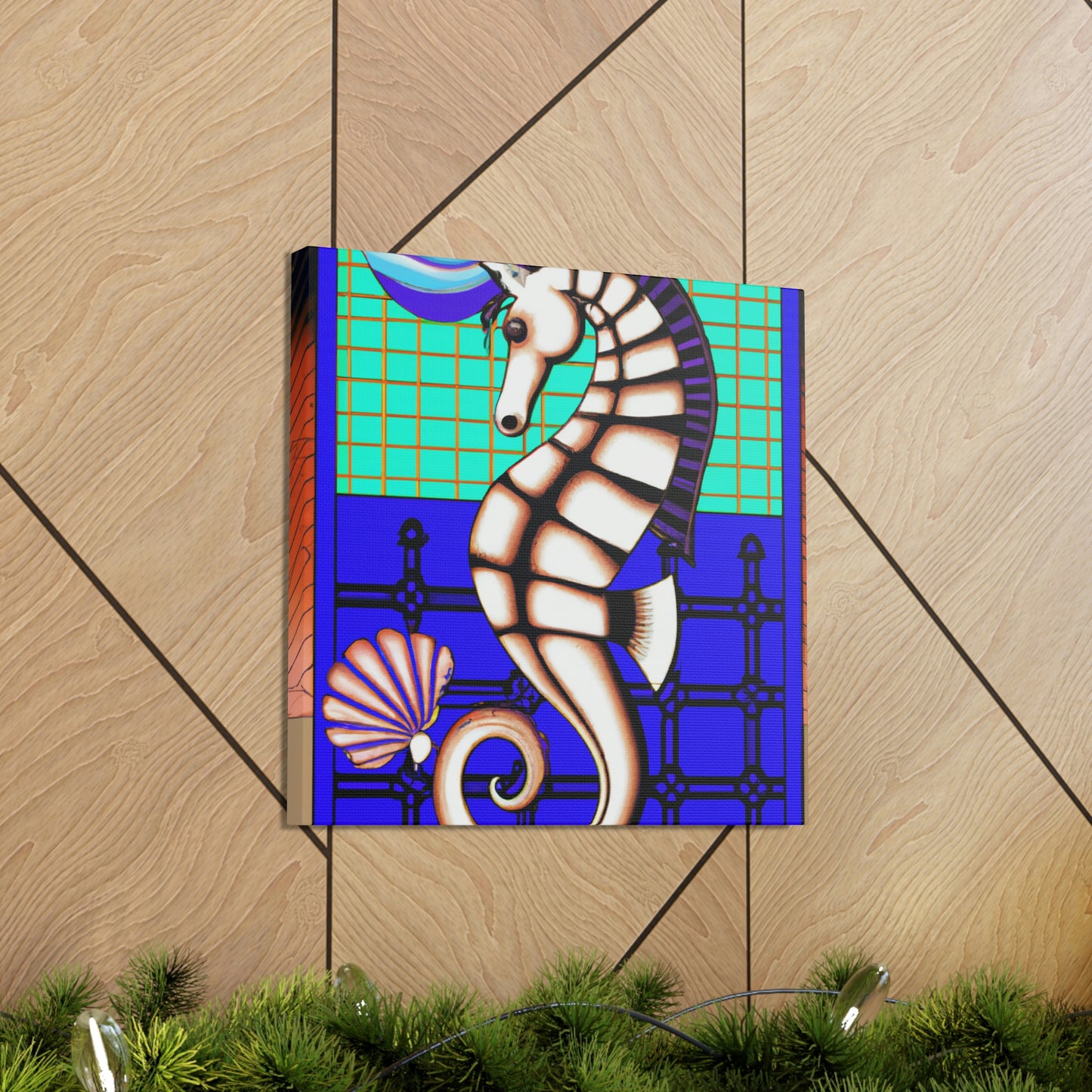 "Shimmering Art Deco Seahorse" - Canvas