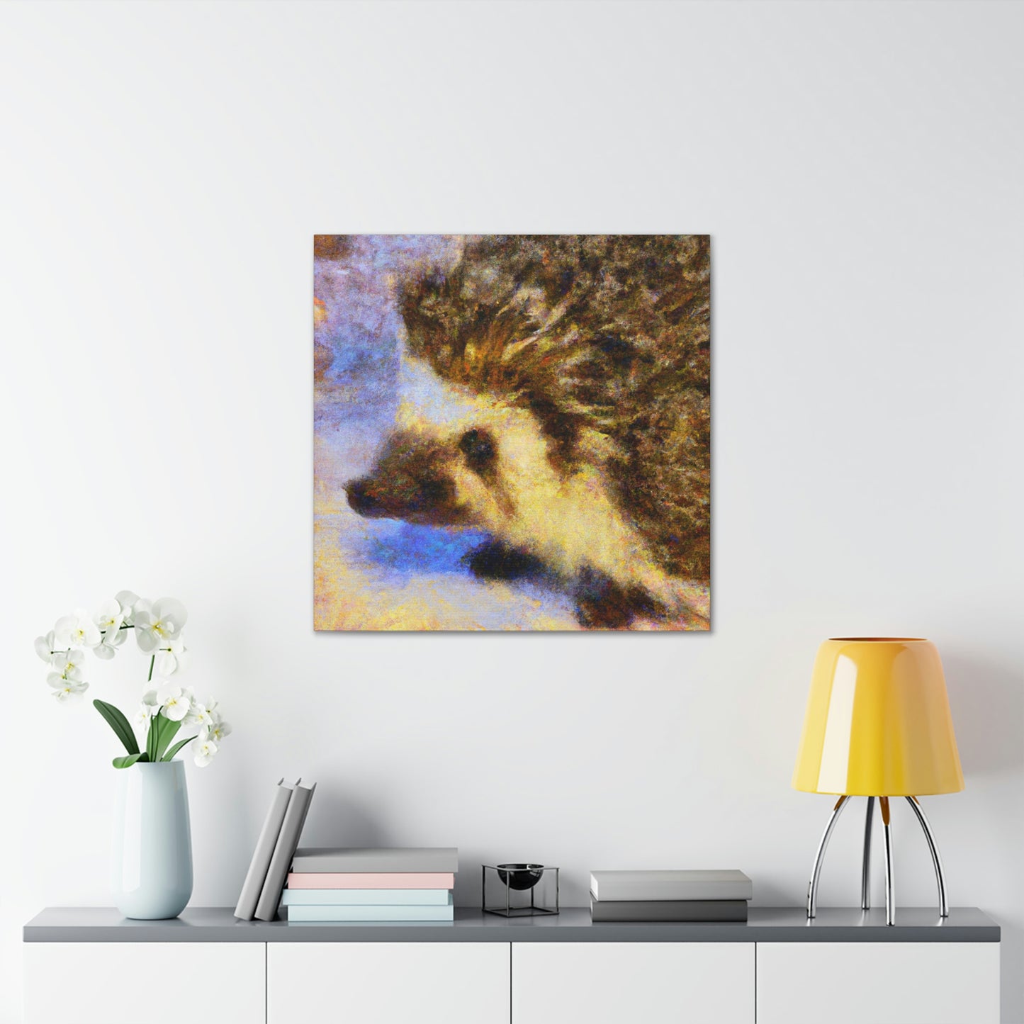 "Hedgehog among Flowers." - Canvas