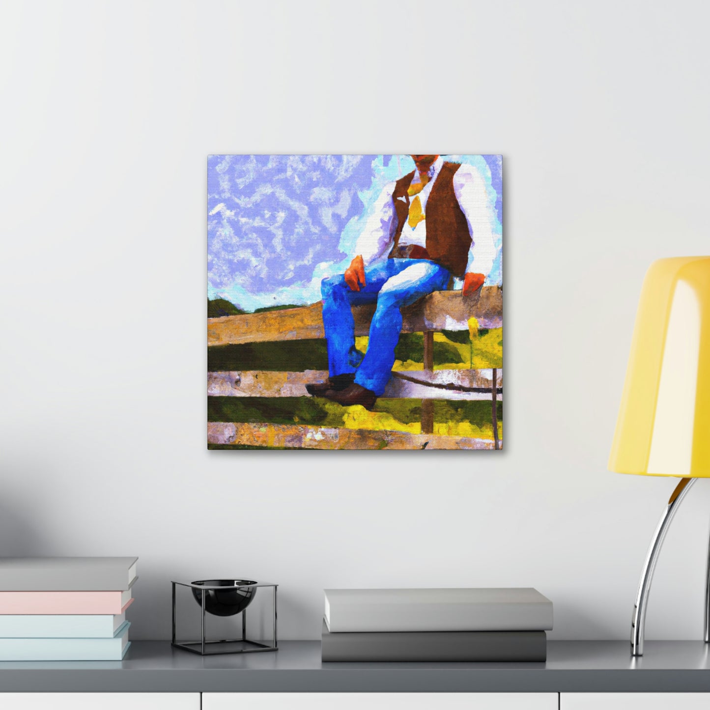 Cowboy on a Fence - Canvas