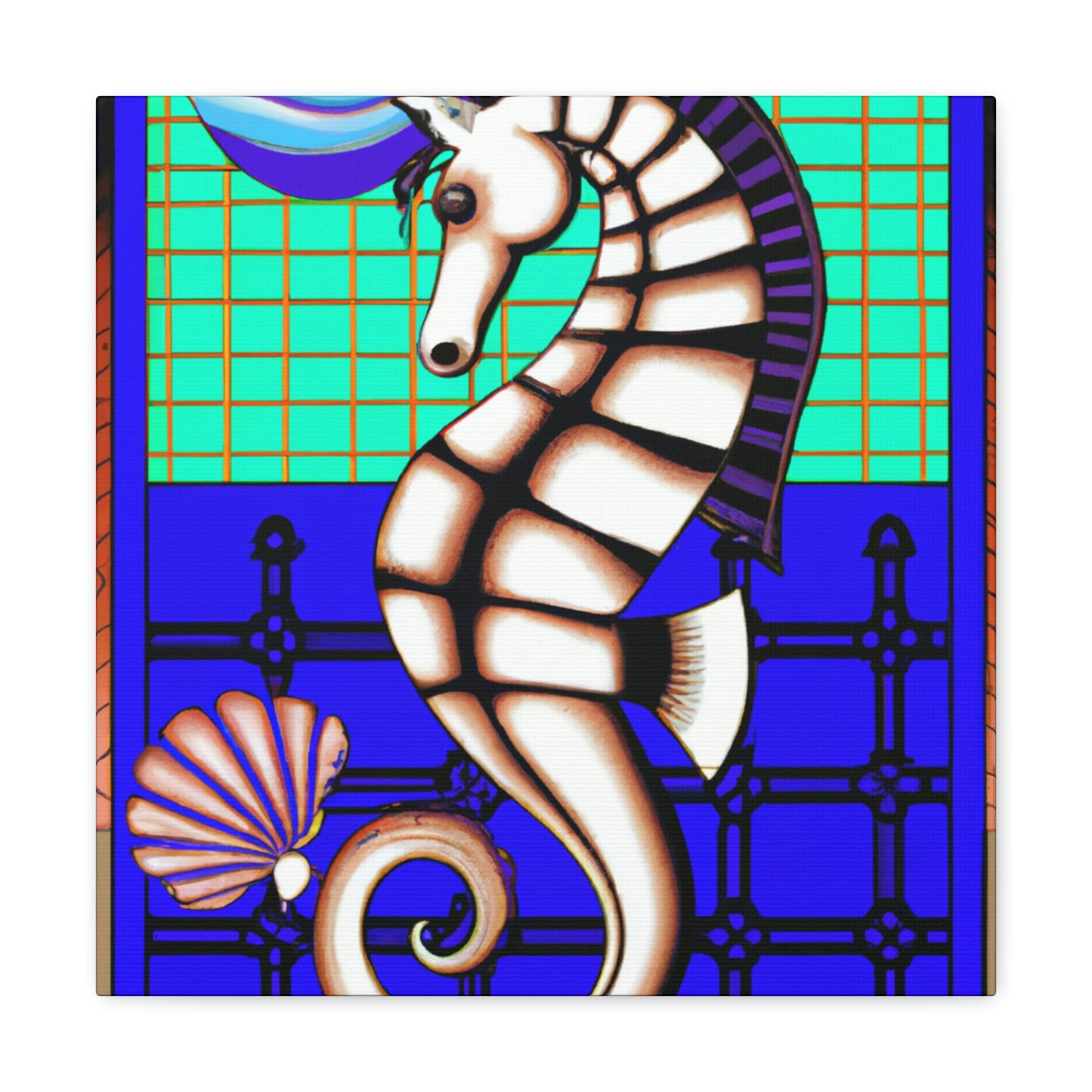 "Shimmering Art Deco Seahorse" - Canvas