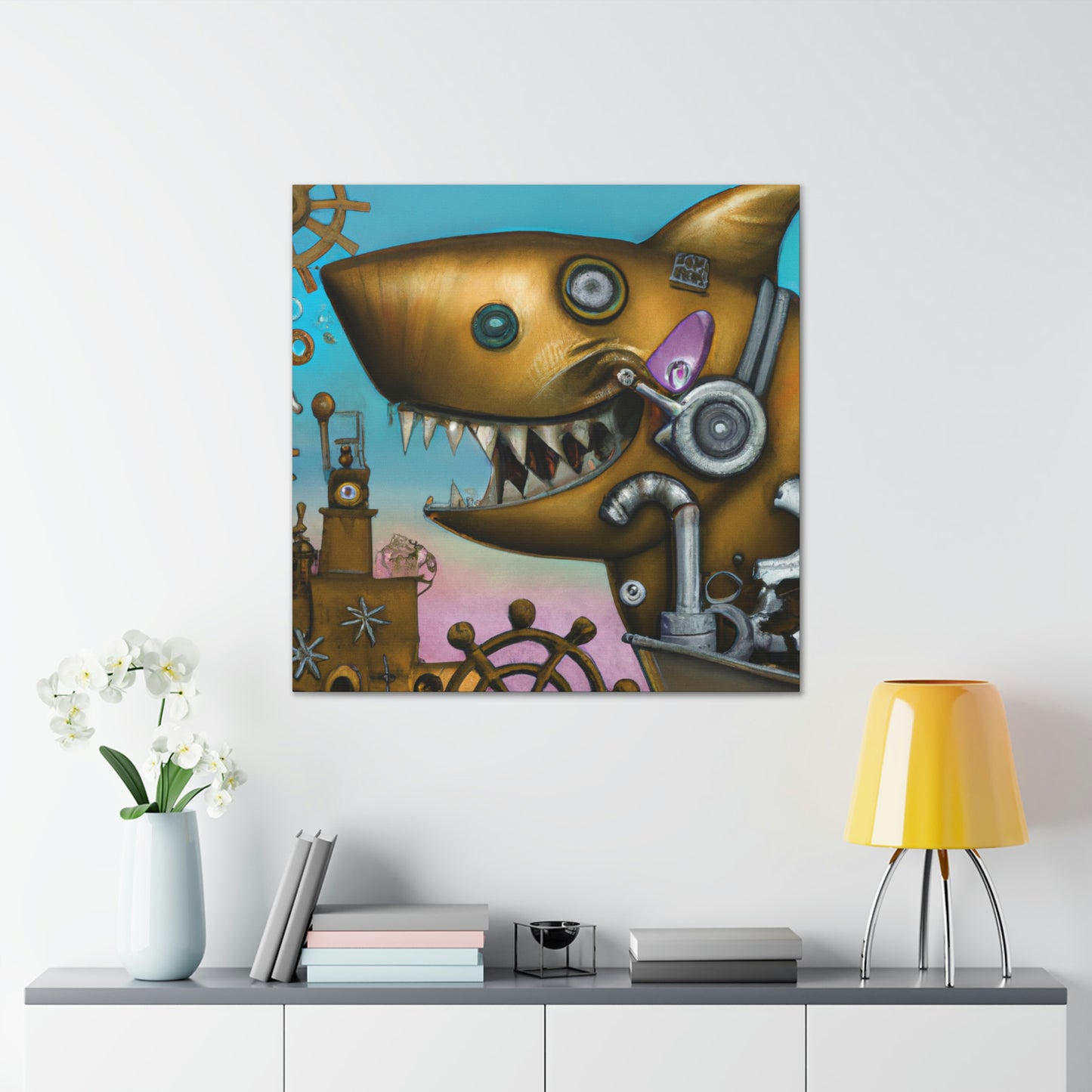 "Shark in Steampunk Goggles" - Canvas