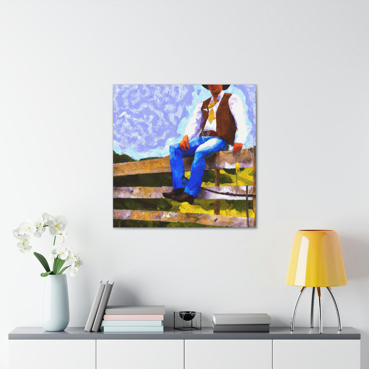 Cowboy on a Fence - Canvas