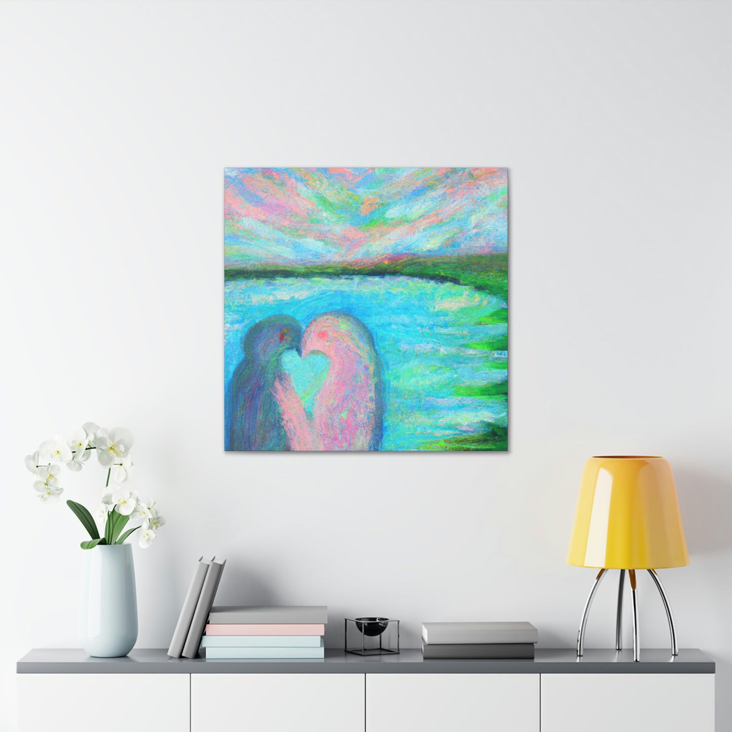 Lovebirds in Embrace - Canvas