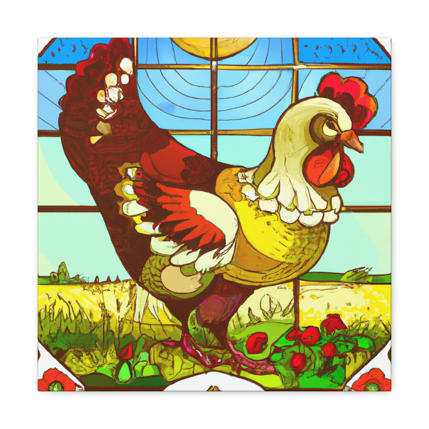 "Chickens in Art Nouveau" - Canvas