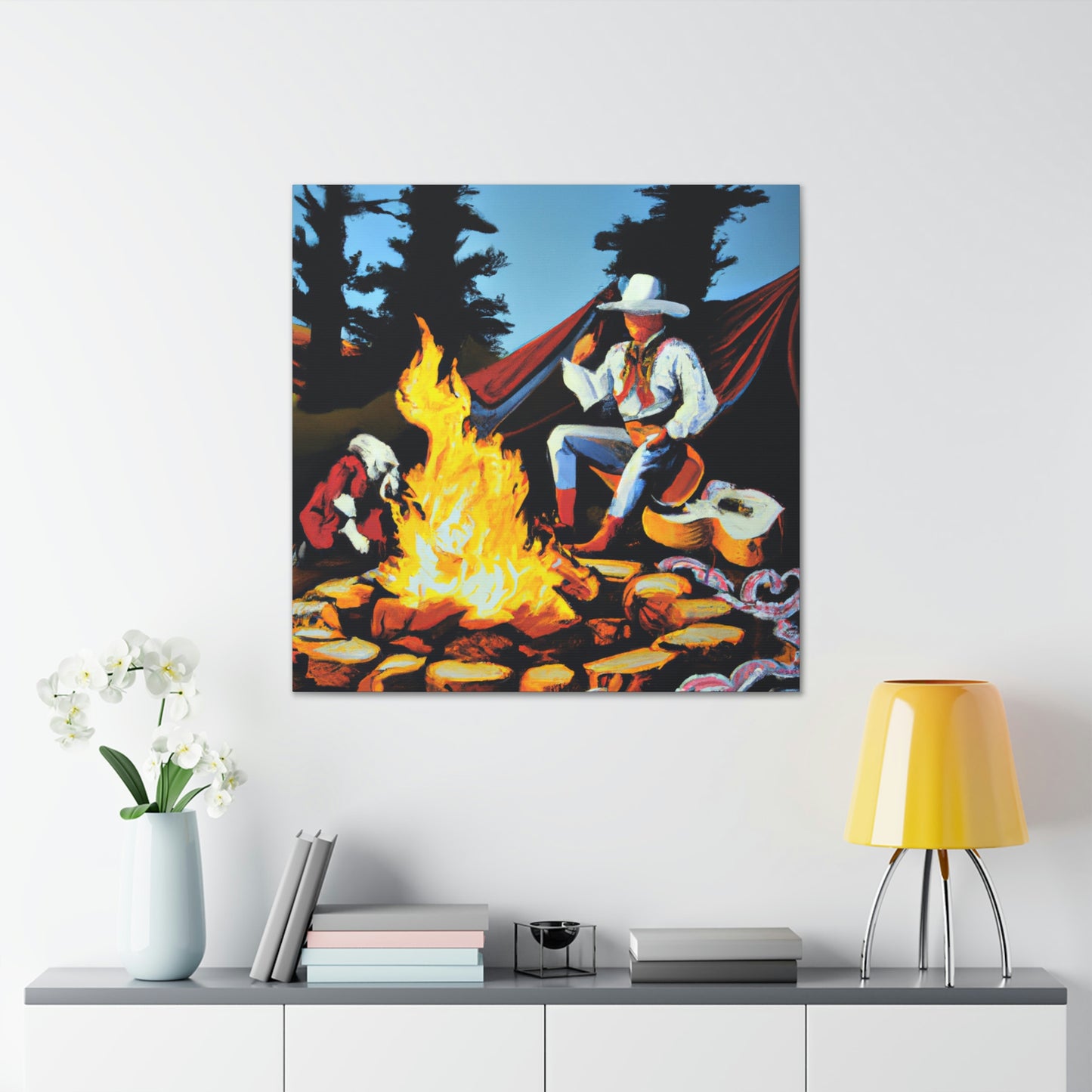 “Campfire in Moonlight". - Canvas