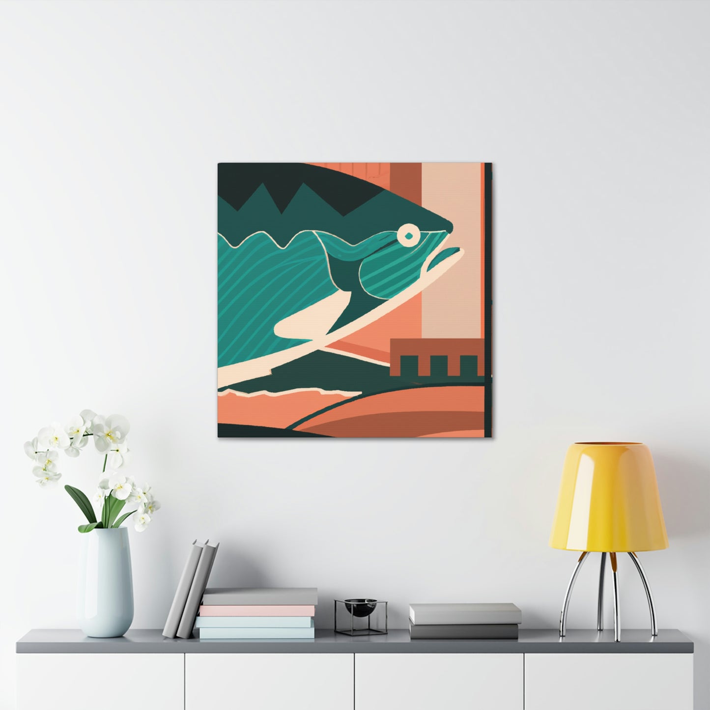 "Salmon in Art Deco" - Canvas