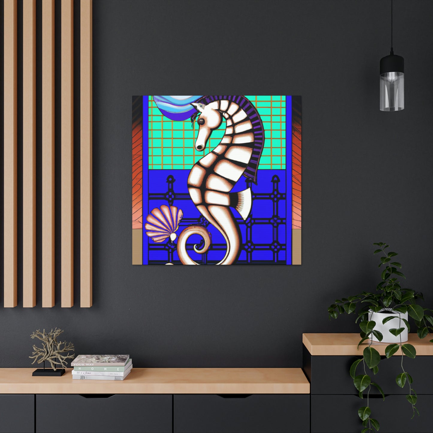 "Shimmering Art Deco Seahorse" - Canvas