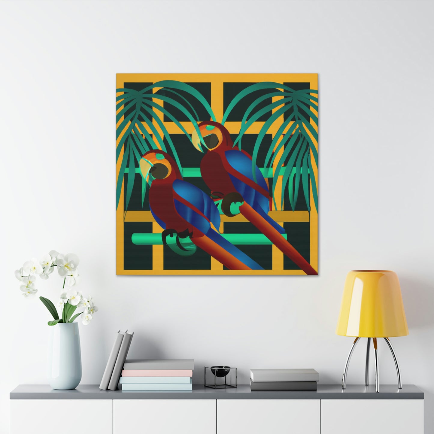 "Macaws in Neon Hues" - Canvas