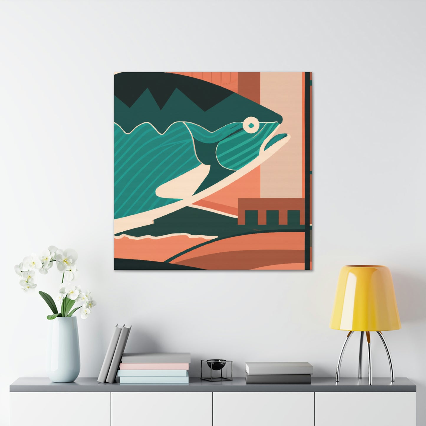 "Salmon in Art Deco" - Canvas