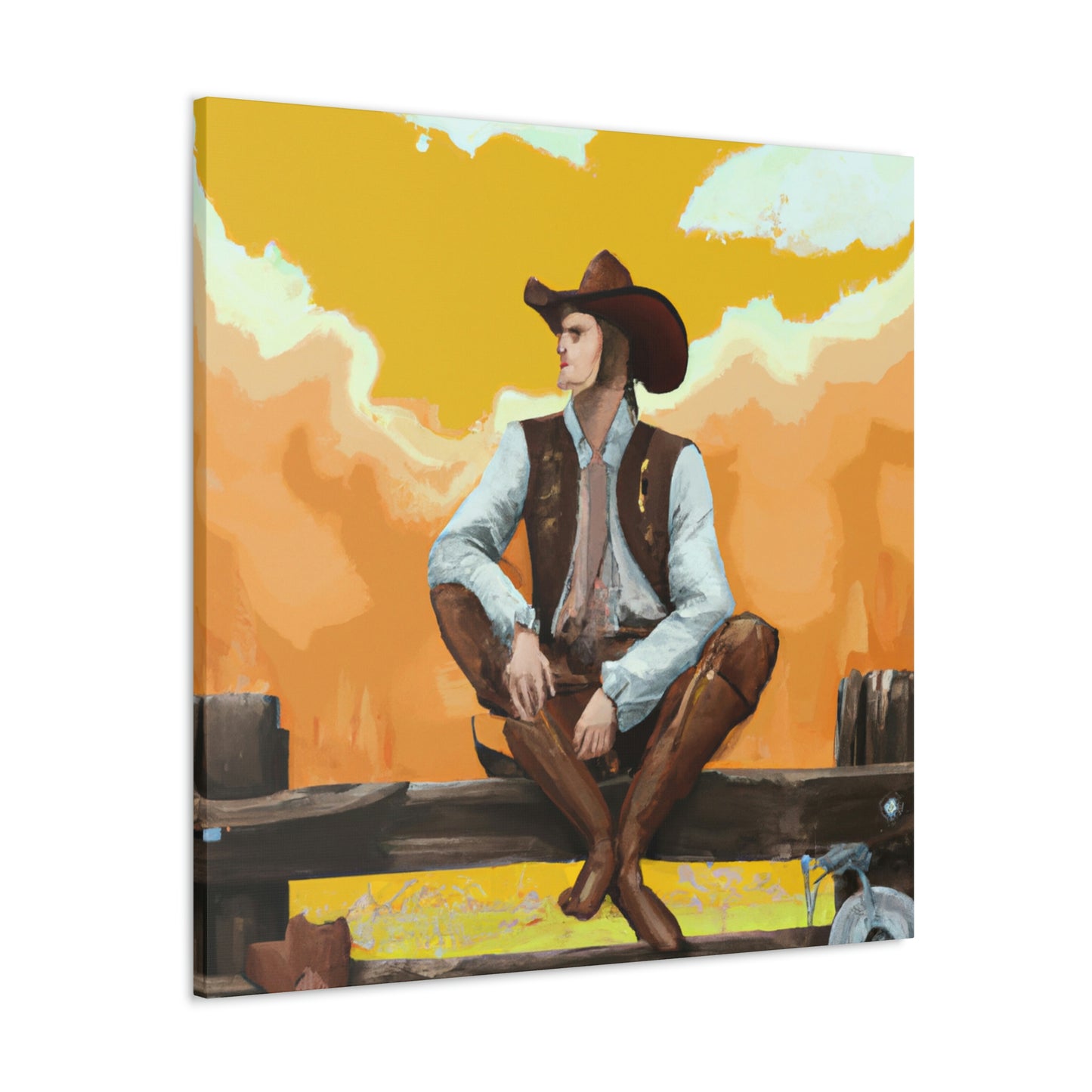 "Cowboy on a Fence" - Canvas