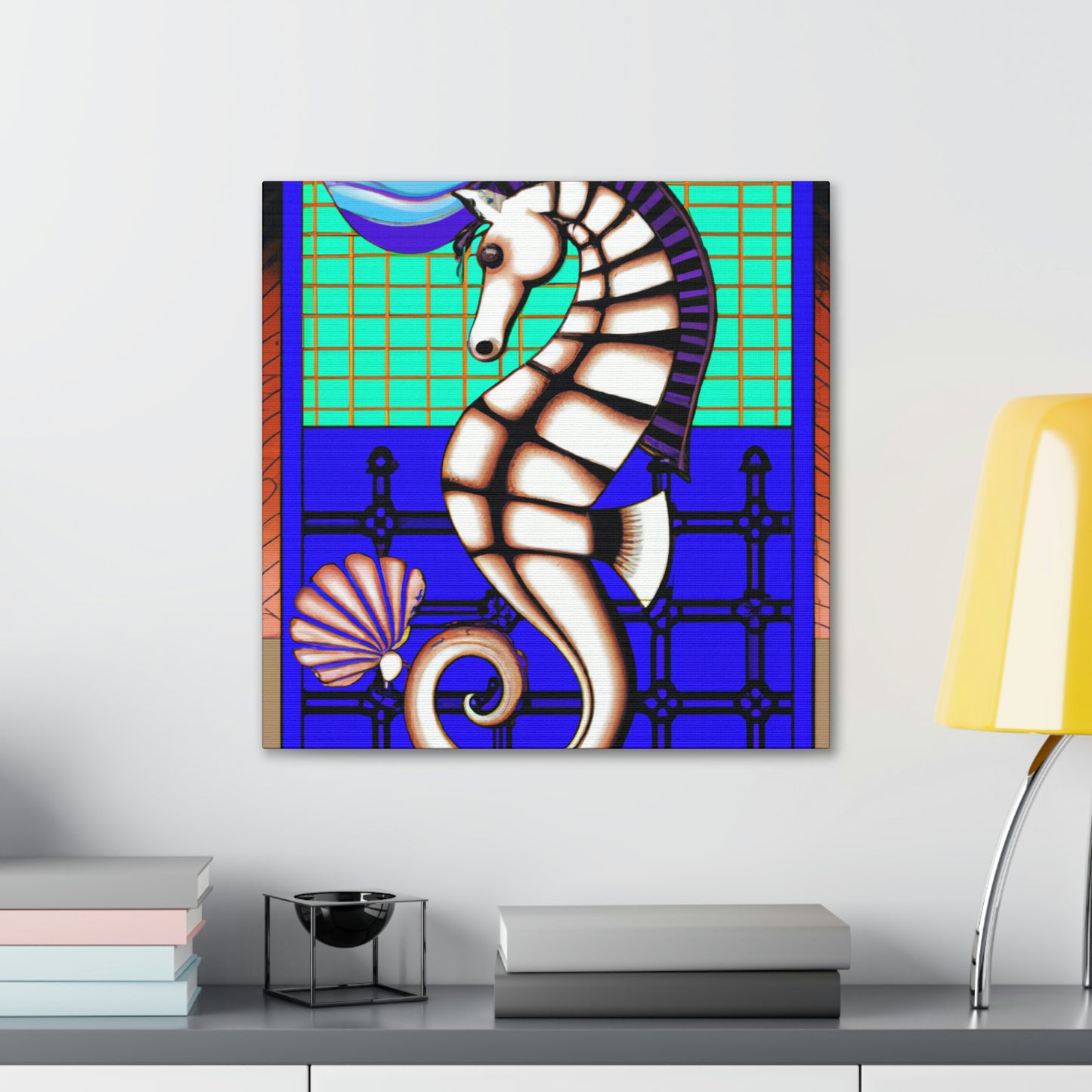 "Shimmering Art Deco Seahorse" - Canvas